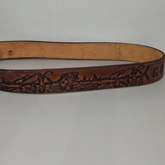 MONTANA SILVERSMITHS western leather belt Grandpa embossed buckle removable - Picture 7 of 12